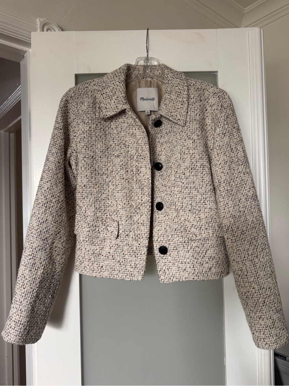 Madewell Cream Speckled Tweed Cropped Blazer